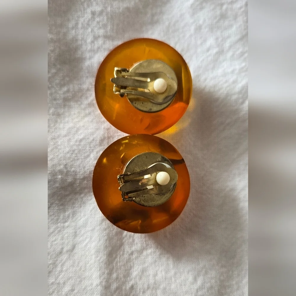 Vtg Amber Clip Ons Earrings